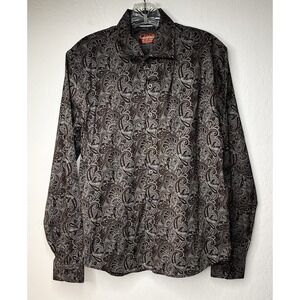 CONSEQUENCE Shirt Mens Size S Brown Tonal City Paisley Retro 70s Dance Business